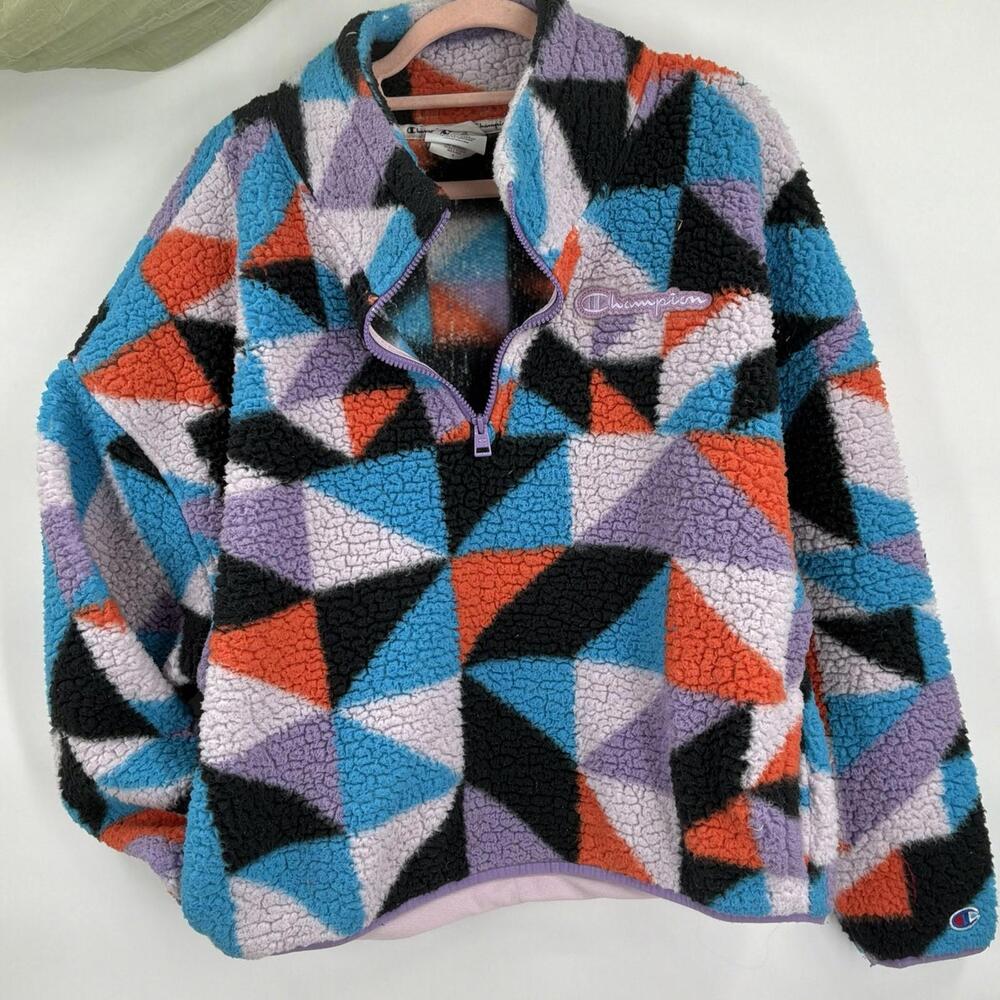 Champion Women’s Cozy Hi-pile Fleece Geometric Print 1/4 Zip Pullover Size XL